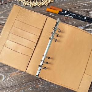 Capa de couro luxuosa para planejador – A5, pessoal, anéis de bolso – organizador de fichário feito à mão – agenda de couro personalizada personalizada, 015