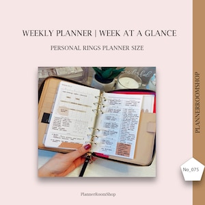 Week on two pages, Printables for personal size, minimalistic planner, Weekly overview, Week at a glance, 075