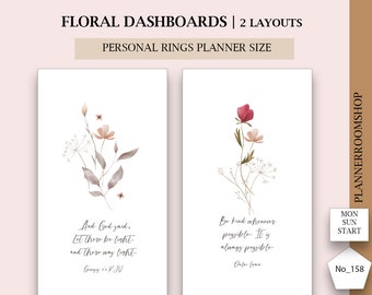 Printable planner dashboards, Personal rings planner size, Dashboards with floral design, Planner dividers, Section printable, 158
