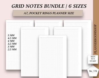 Study Note Paper | Grid layout | A7 Pocket Planner Inserts | Printable Writing Paper | Grid Notes Undated | Study Note Template, 178