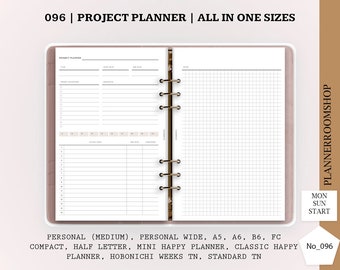 Printable project planner, Goals planning, Productivity planner, Progect management, Filofax personal, Medium MM agenda, 096