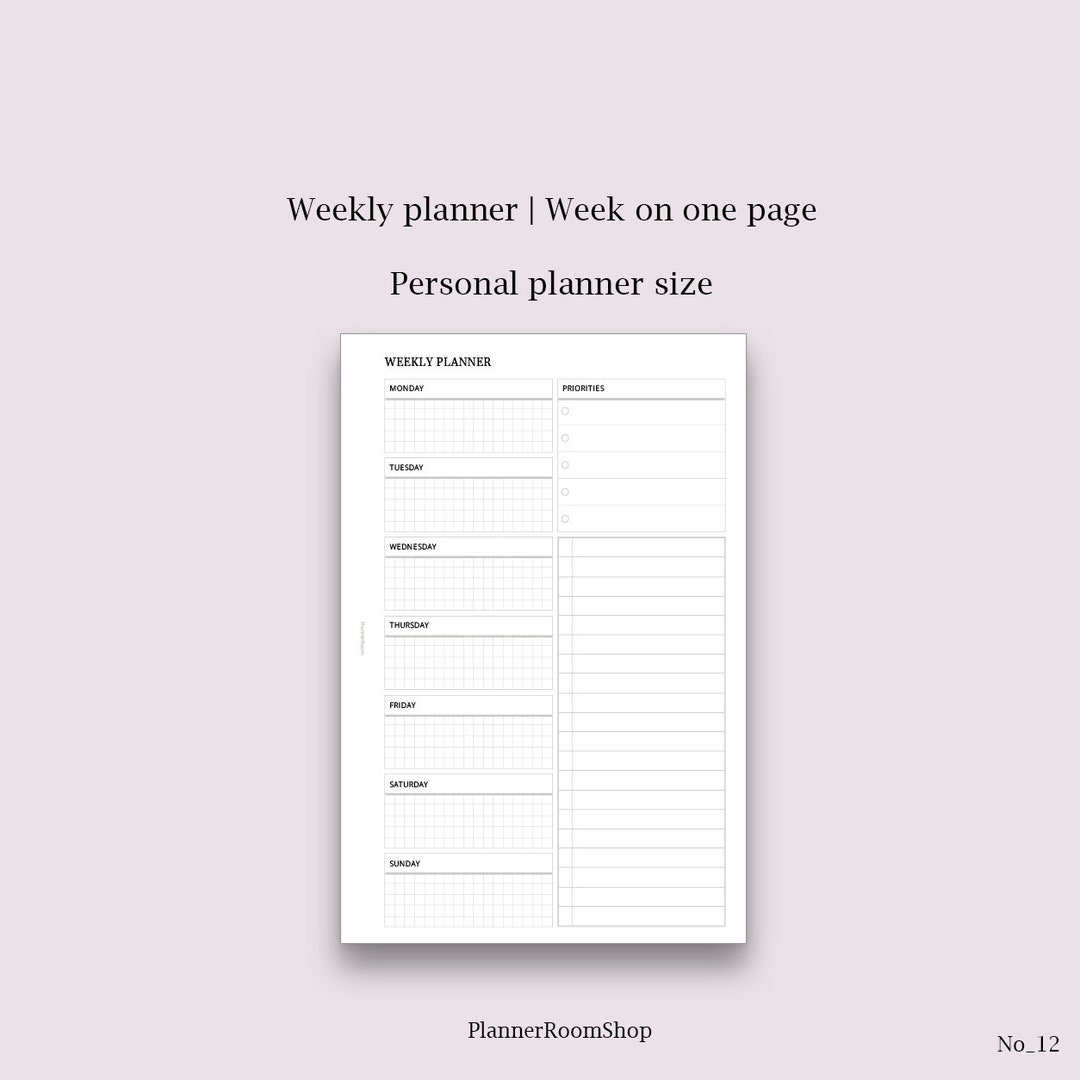 Personal Planner Printables Simple Weekly Layout Inserts - Etsy