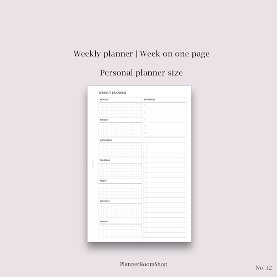 Personal Planner Printables Simple Weekly Layout Inserts | Etsy