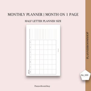 Planificador mensual sin fecha, tamaño media carta, resumen del mes, diseño sencillo, inserciones minimalistas, planificador digital