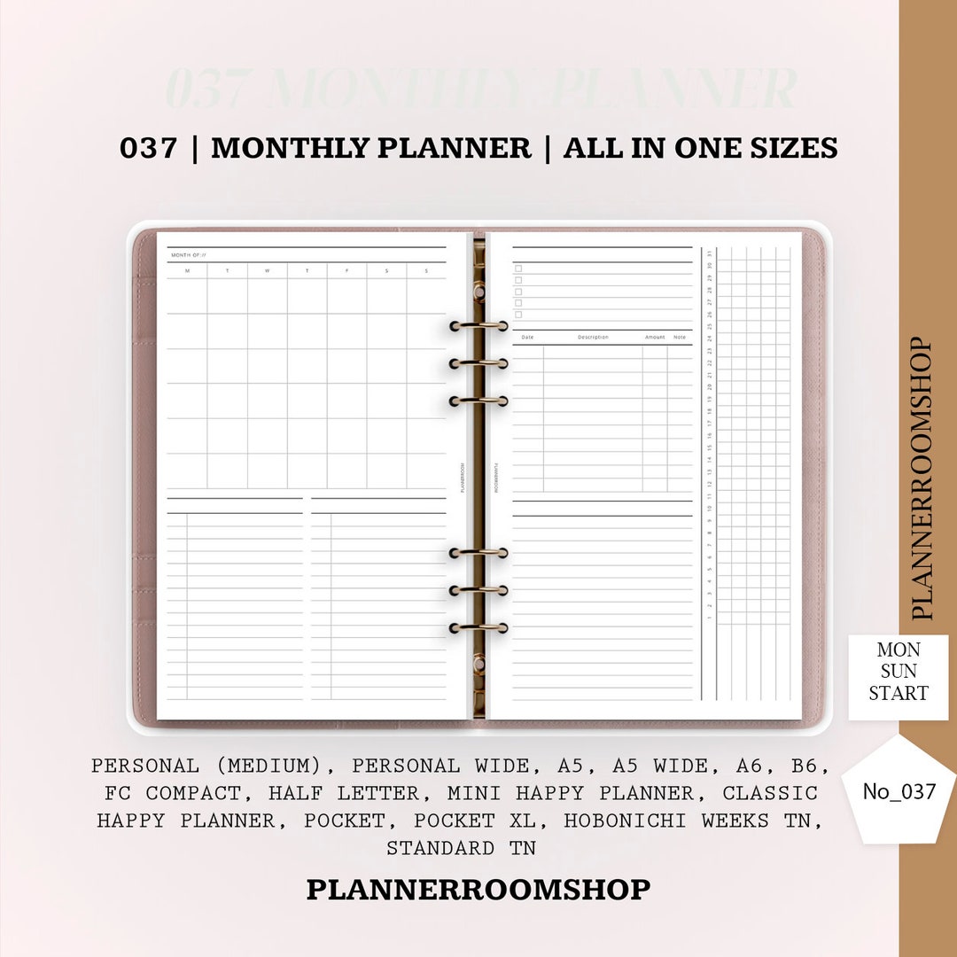 Monthly Agenda Planner, Month at a Glance, Monthly Personal Planner ...