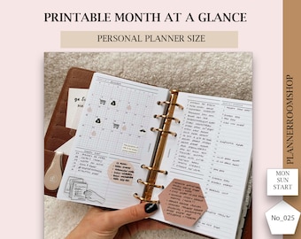 Monthly Planner Printable Minimalist Planner Personal Planner Inserts, Undated Month on Two Pages Sunday, Monday Start, 025
