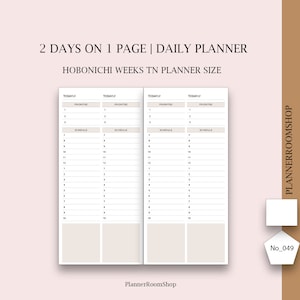 Hobonichi weeks TN, Daily template, 2 days on 1 page, Daily hourly schedule, Daily printable planner, Daily pages