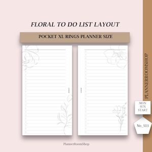Notas de lista de tareas, notas recordatorias diarias, notas imprimibles, bloc de notas, planificador de estudios, planificador para TDAH, planificador floral, insertos de bolsillo XL, 503