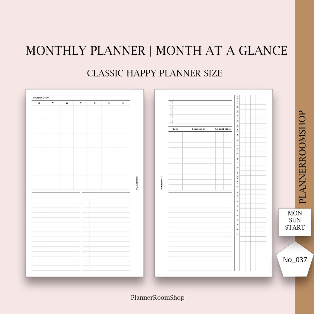 Monthly Overview Inserts, Happy Planner Classic, Monthly Printable ...