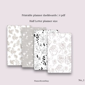 Printable planner dashboards, Half Letter planner size, Dashboards with floral design, Planner dividers, Section printable