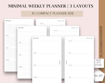 FC Compact, Franclin Covey compact printable planner inserts, Minimal weekly layouts, Blanc weekly, lined weekly, grid weekly, minimal, 097