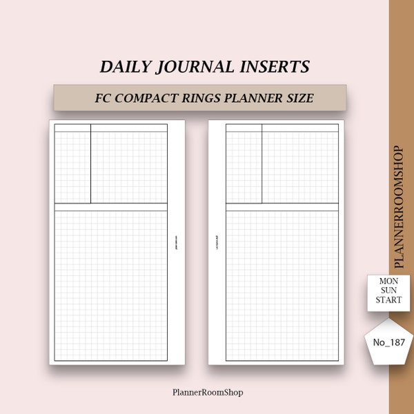 Printable journal grid pages, Memory keeping inserts, Daily planner, FC Compact rings size, 187