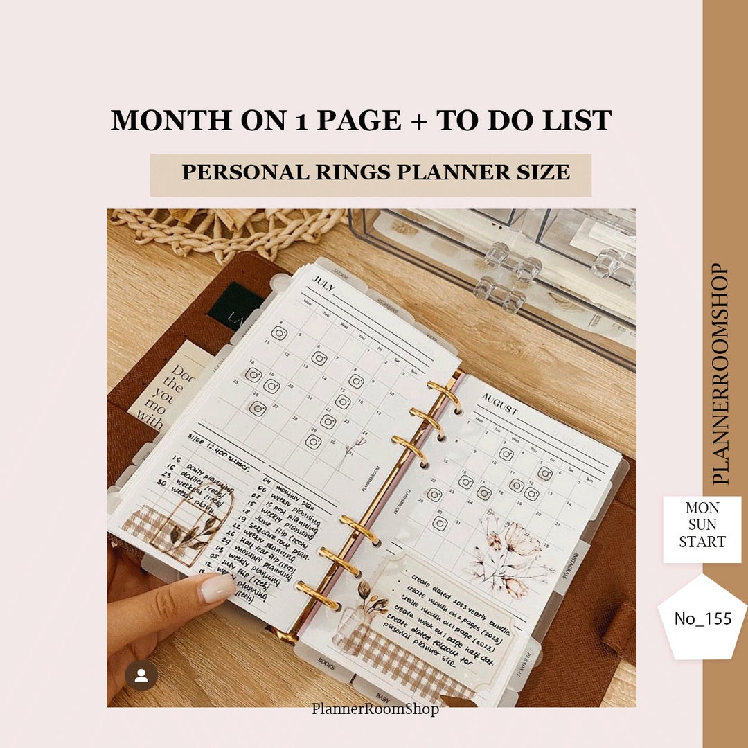 Printable Monthly Planner Inserts, Month on 1 Page for Personal Planner ...