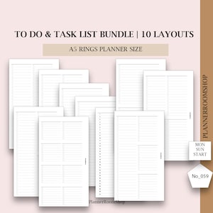 To do list bundle, Printable notes inserts, Printables for A5 rings planner size, Checklist notes, Digital download, 10 pdf files, 059