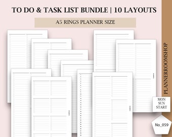 To do list bundle, Printable notes inserts, Printables for A5 rings planner size, Checklist notes, Digital download, 10 pdf files, 059