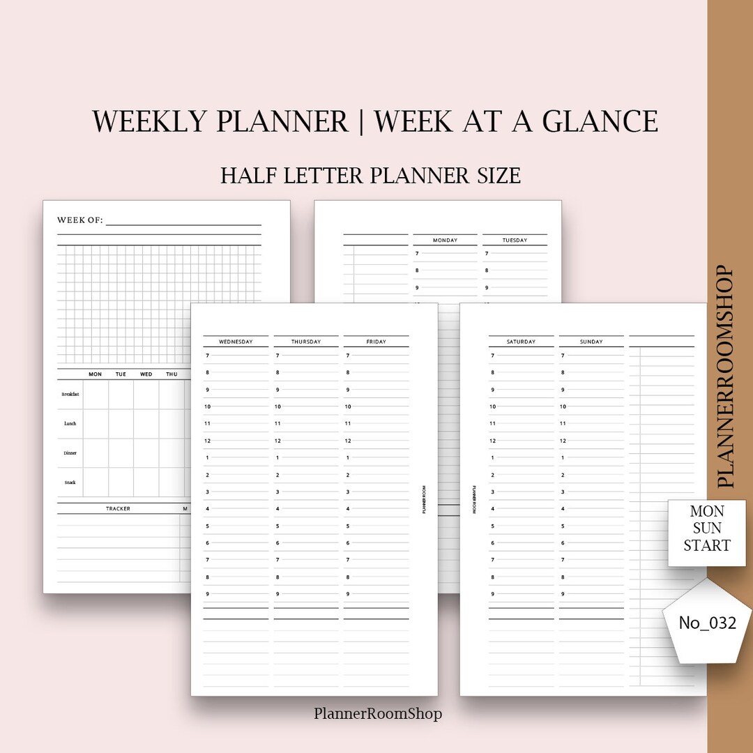 Vertical Weekly Planner Half Size Half Letter Inserts, Weekly Agenda