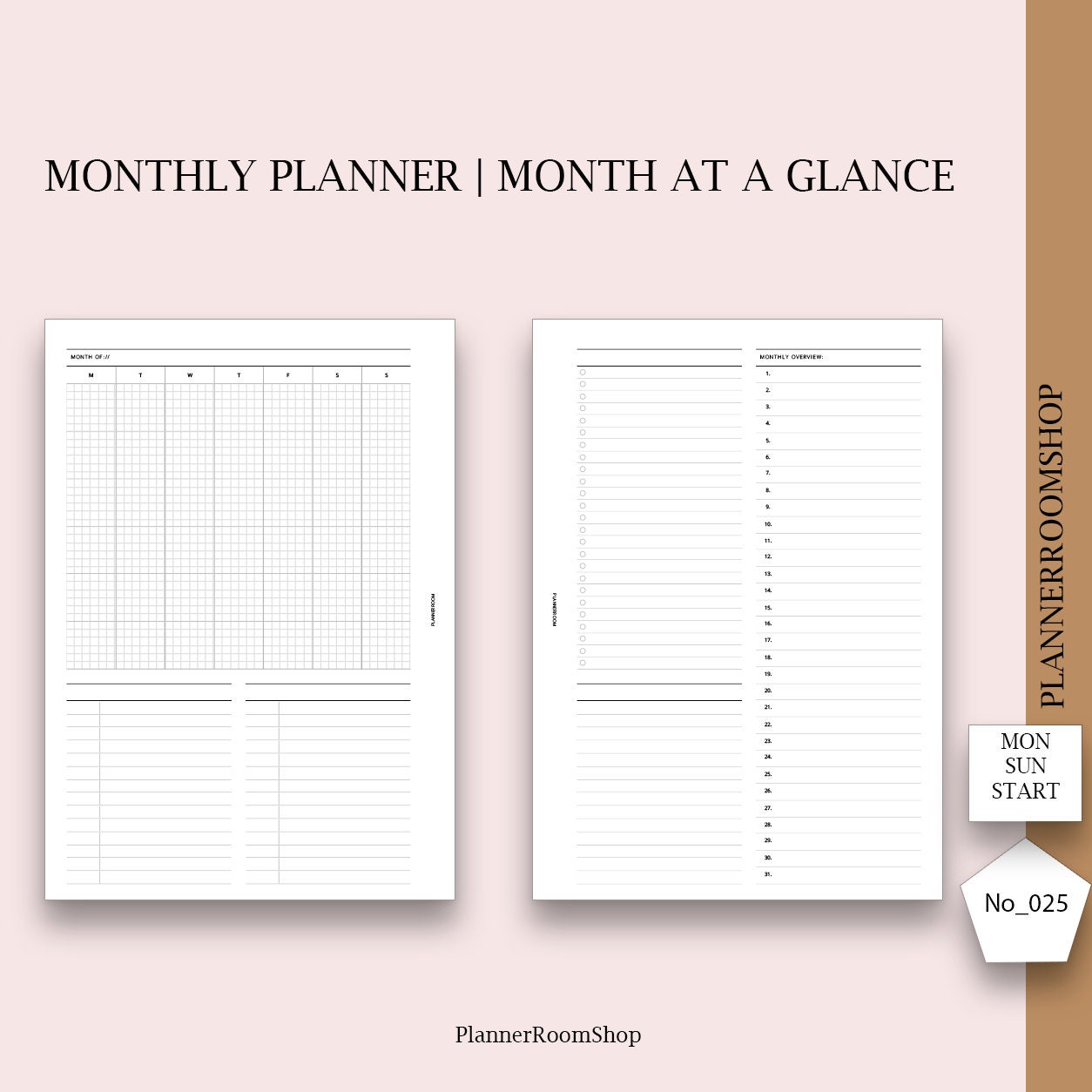 Monthly Overview, Month on 2 Pages, A5 Rings Planner Size, Monthly ...