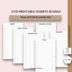 GTD Printable planner,  Inbox Half Letter, Inbox Insert Inbox Tracker Insert, To Do List Template, Task List Get It Done List, 068