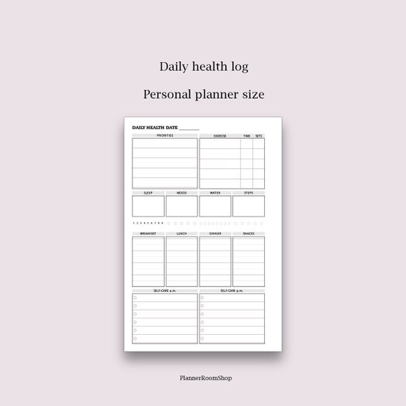 Daily Health Tracker Printable Personal planner size Etsy