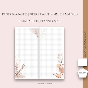 Planner TN standard, pagina note stampabile, carta per appunti con griglia floreale, planner con pagina note, nota stampabile, inserto note, piccolo blocco note con griglia, 144