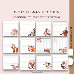Sticky notes, Printable fall sticky decor template, Printable autumn memo sheet, PDF sticky notes, Digital sticky notes, Sticky notes set