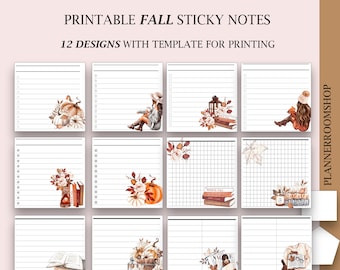 Sticky notes, Printable fall sticky decor template, Printable autumn memo sheet, PDF sticky notes, Digital sticky notes, Sticky notes set
