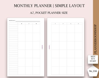 Monthly Planner Printable Pocket Size, Agenda Monthly Planner, Monthly Planner Organizer, Yearly Monthly Planner, Monthly Schedule, 036
