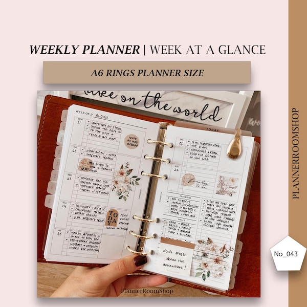 Undated Weekly Planner Printable A6 Inserts, Week on 2 pages, Weekly Schedule Template Printable, Weekly Agenda, 043