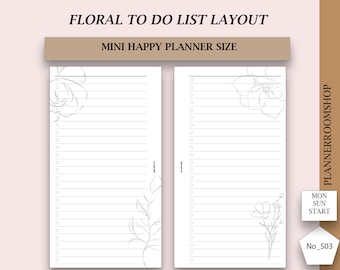 To do list notes, Daily reminder notes, Printable note taking, memo pad, study planner, ADHD planner, Floral planner, Mini HP, 503