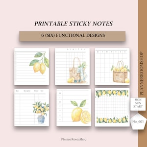 Printable Planning Sticky Notes with deco, Template Sticky Notes, PDF sticky notes, Digital sticky notes, Sticky notes set, 601