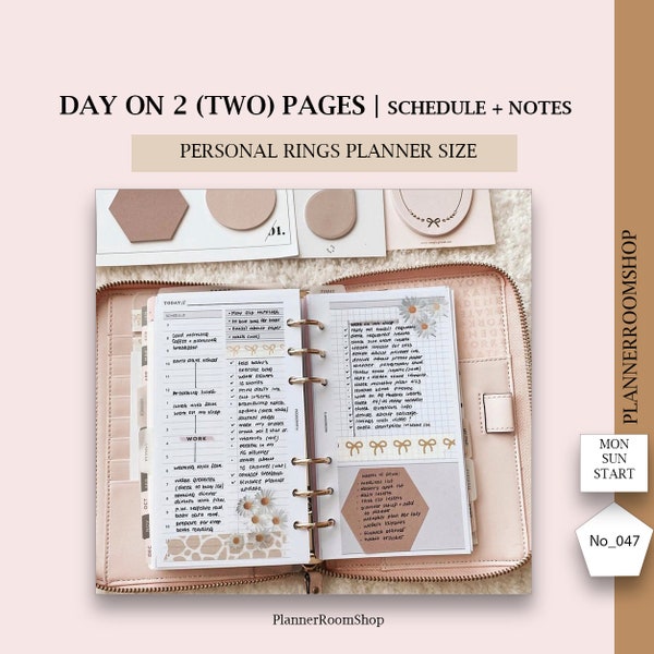 Day on 2 pages, Daily Planner Personal Planner Inserts Minimalist Printable Day Planner Productivity Planner Work Planner, Lined Layout, 047