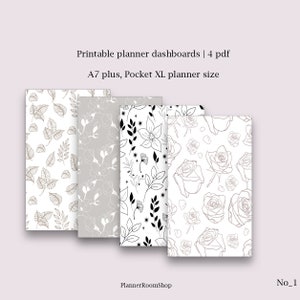 Printable planner dashboards, A7 plus, Pocket XL rings planner size, Dashboards with floral design, Planner dividers, Section printable