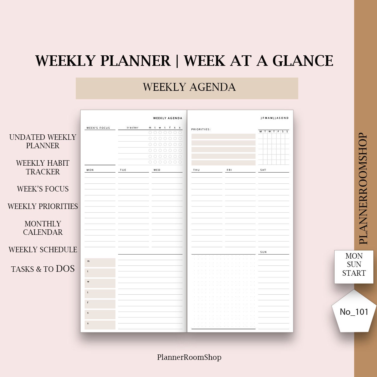 A5 Weekly Planner, Printable Planner Inserts, Week on One Page, A5 Planner  Refill, GM Agenda Refill, Hobonichi Weeks Style, Planner Pages 
