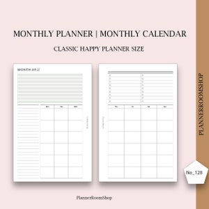 Insertos clásicos para Happy Planner, insertos imprimibles para Happy Planner, insertos mensuales sin fecha, Mambi Classic, insertos imprimibles para Happy Planner