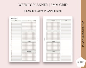 Weekly layout, Happy Planner Classic, Undated weekly planner, Week on 2 pages inserts