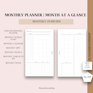 Month on Two Pages Printables for Personal Size, Undated Monthly ...
