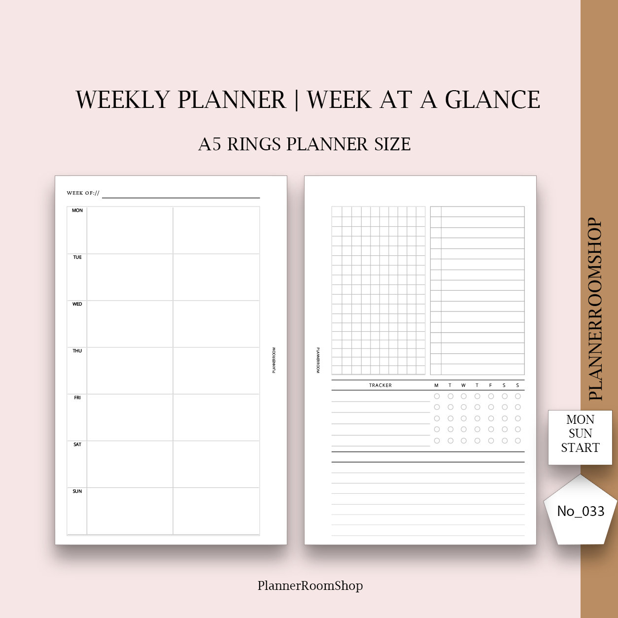 Week at a Glance, A5 Ring Printable Planner Inserts, Weekly Planner ...