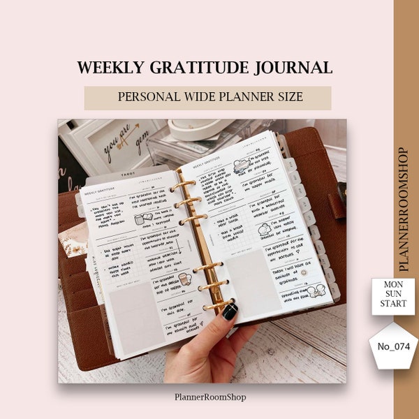 Weekly gratitude journal for Personal wide rings planner, printable planner inserts, minimalist planner refill, 074