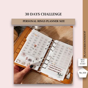 Desafío de fitness, Desafío de 30 días, Insertos de agenda personal, Desafío de alimentación saludable, Registro de ahorros, 054