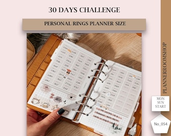 Fitness challenge, 30 days challenge,  Personal planner inserts, Healthy food challenge, Savings log, 054