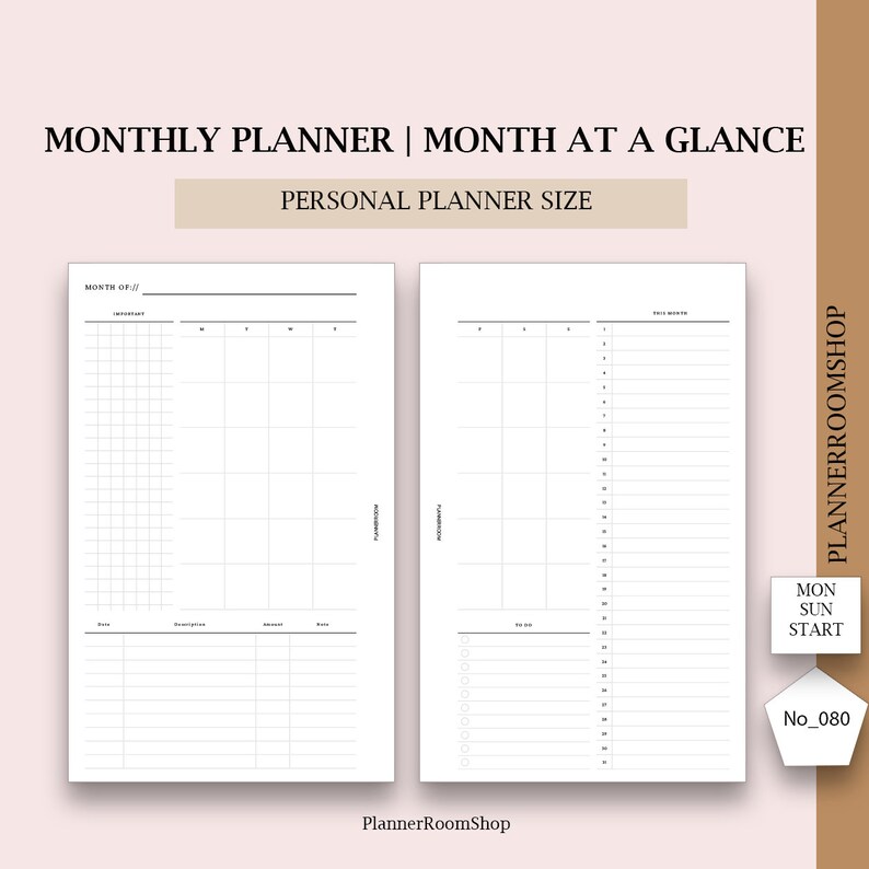 Month on Two Pages Printables for Personal Size Undated - Etsy