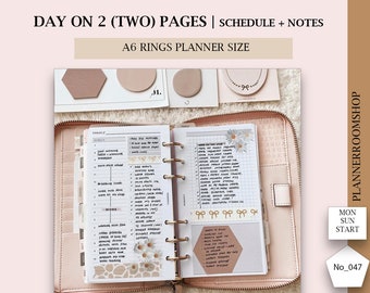 Tag auf 2 Seiten, A6 Printable Insert, A6 Daily Planner Inserts, Daily Grid, A6 Planner Inserts Printable, A6 Minimal Inserts Printable, 047