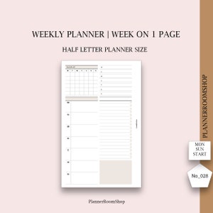 Half Letter Planner Inserts Printable, Weekly Horizontal Inserts, Half ...