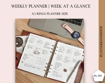 Weekly Planner Printable, A5 Planner Inserts, Weekly To Do Checklist, Weekly Agenda Template, 083