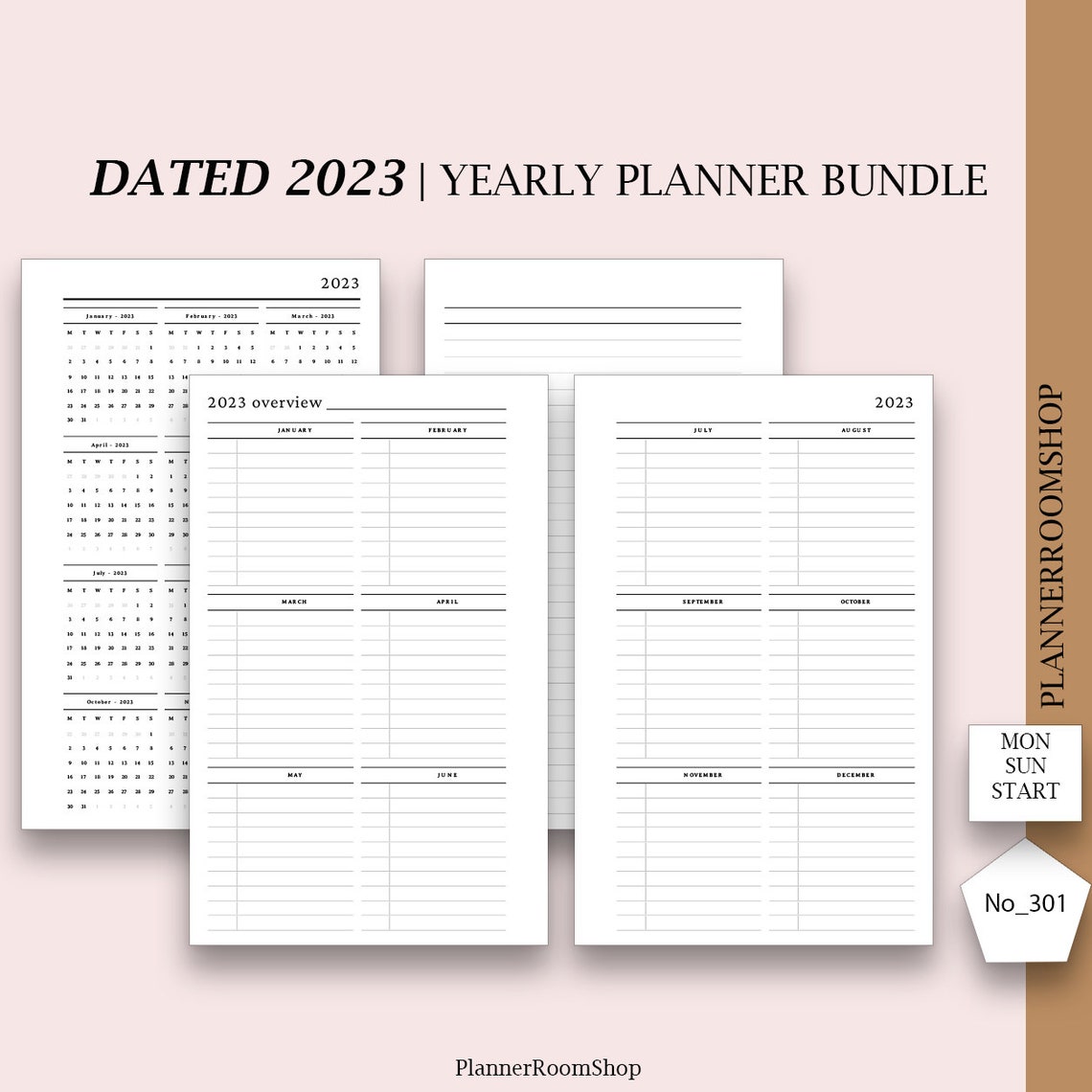 DATED 2023 Printable Yearly Planner Bundle Year Overview 2023 Etsy