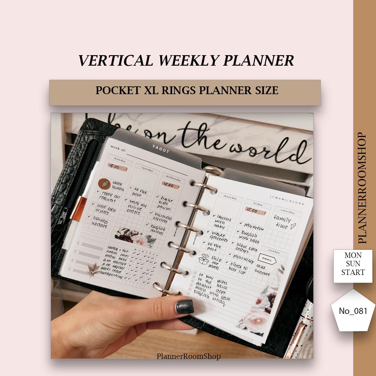 Week on 2 pages, Pocket plus, A7 XL Planner, Printable weekly spread, Weekly template pages, Minimalist weekly planner, 081