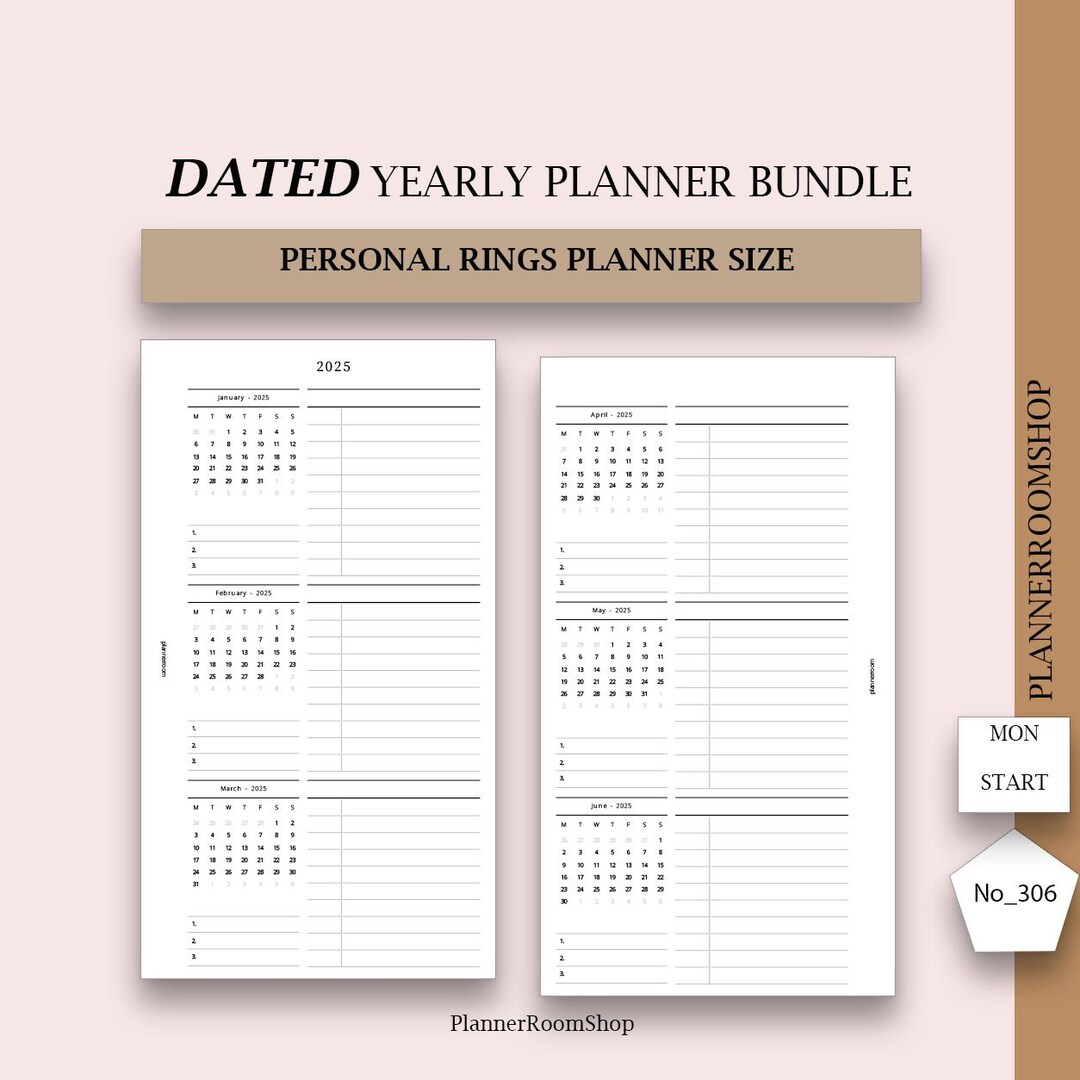 2025 DATED Printable Yearly Planner Bundle for Personal Rings Planner ...