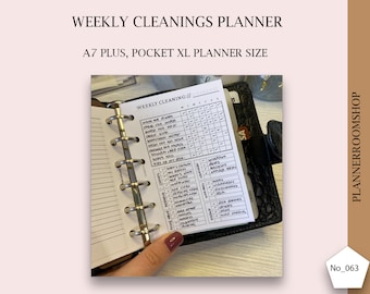 Weekly cleanings schedule, A7 plus, Pocket XL inserts, Cleanings printables planner, Cleanings chore inserts, pdf download, 063