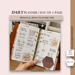 Printable daily planner, Personal planner size, Daily schedule inserts, Daily to do, Daily goals planner, Digital daily planner, PDF, 115