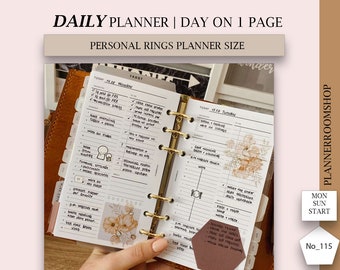 Printable daily planner, Personal planner size, Daily schedule inserts, Daily to do, Daily goals planner, Digital daily planner, PDF, 115